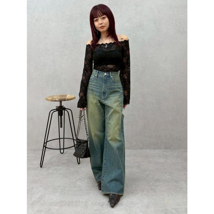 BACKスラッシュレースワイドデニムパンツ | EVRIS | 詳細画像20 