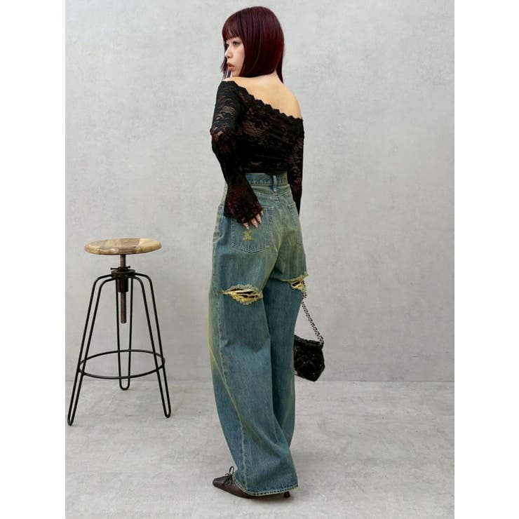 BACKスラッシュレースワイドデニムパンツ | EVRIS | 詳細画像21 