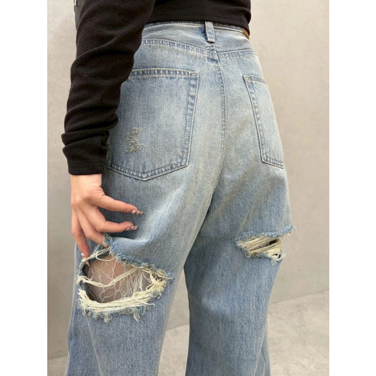 BACKスラッシュレースワイドデニムパンツ | EVRIS | 詳細画像23 