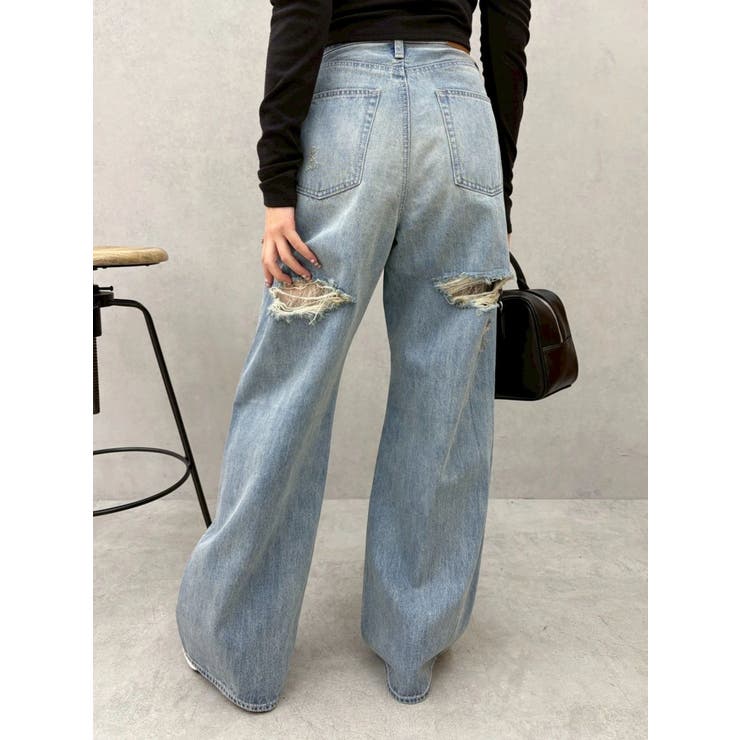 BACKスラッシュレースワイドデニムパンツ | EVRIS | 詳細画像24 