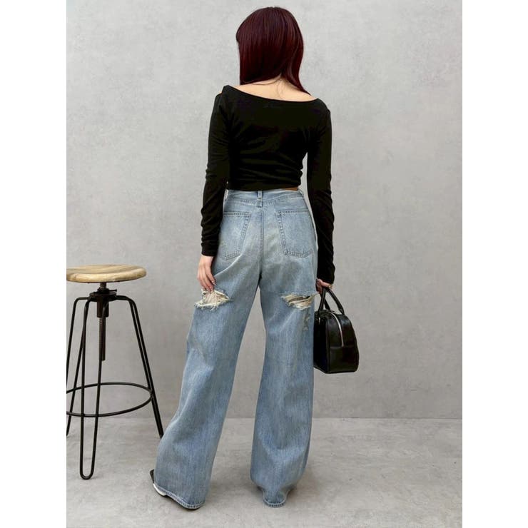 BACKスラッシュレースワイドデニムパンツ | EVRIS | 詳細画像28 