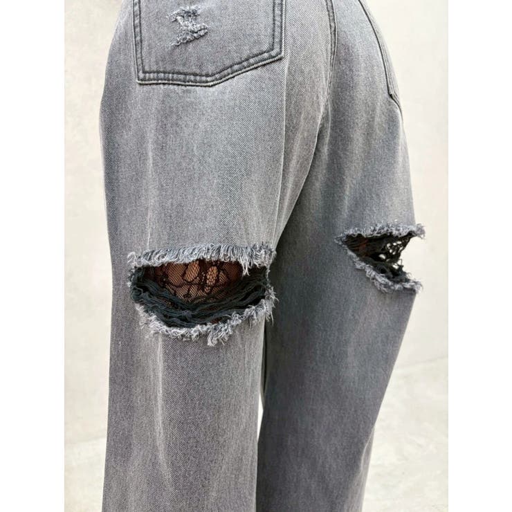 BACKスラッシュレースワイドデニムパンツ | EVRIS | 詳細画像30 