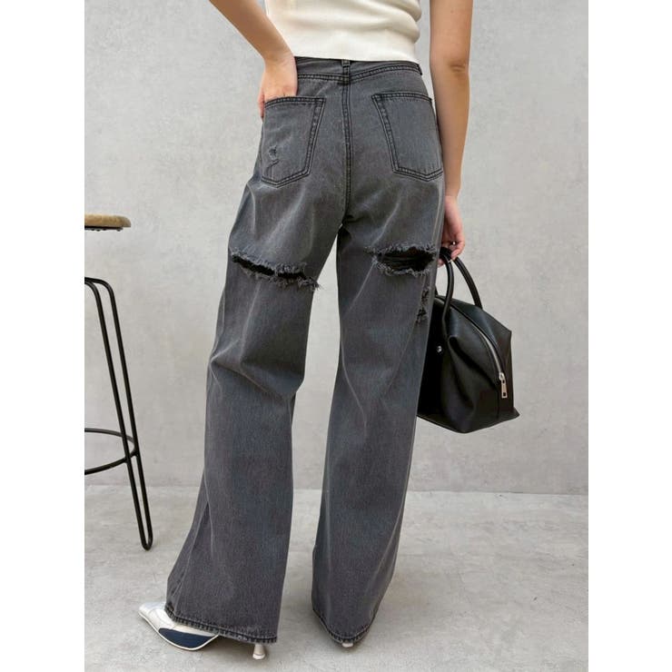 BACKスラッシュレースワイドデニムパンツ | EVRIS | 詳細画像31 