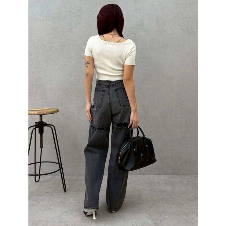 BACKスラッシュレースワイドデニムパンツ | EVRIS | 詳細画像32 