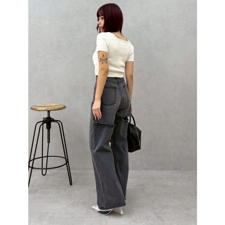 BACKスラッシュレースワイドデニムパンツ | EVRIS | 詳細画像33 