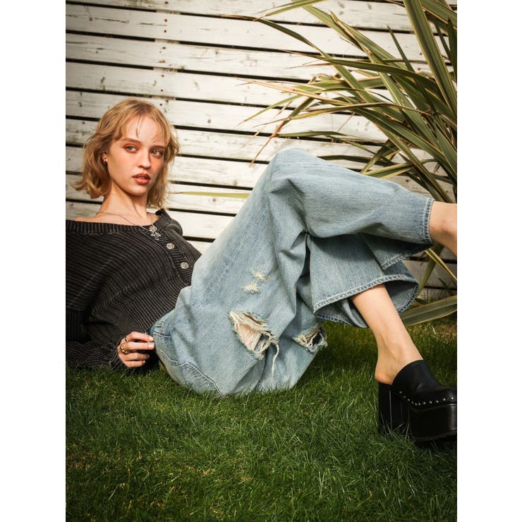 BACKスラッシュレースワイドデニムパンツ | EVRIS | 詳細画像37 