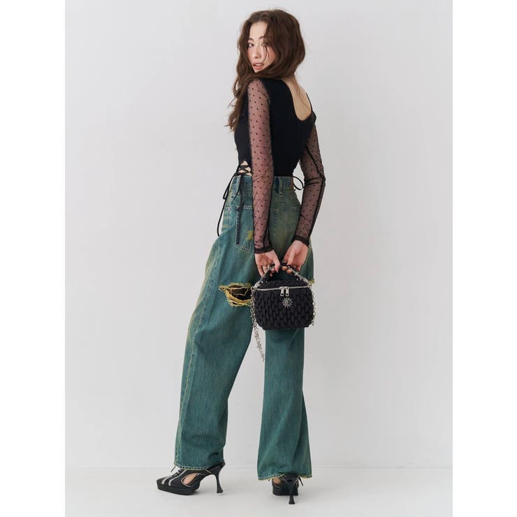 BACKスラッシュレースワイドデニムパンツ | EVRIS | 詳細画像4 