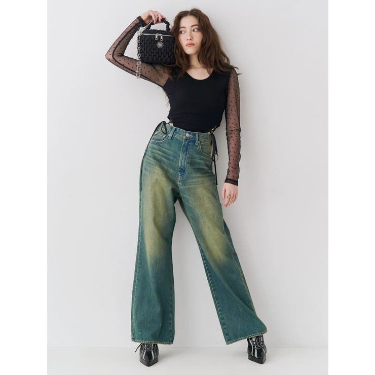 BACKスラッシュレースワイドデニムパンツ | EVRIS | 詳細画像6 