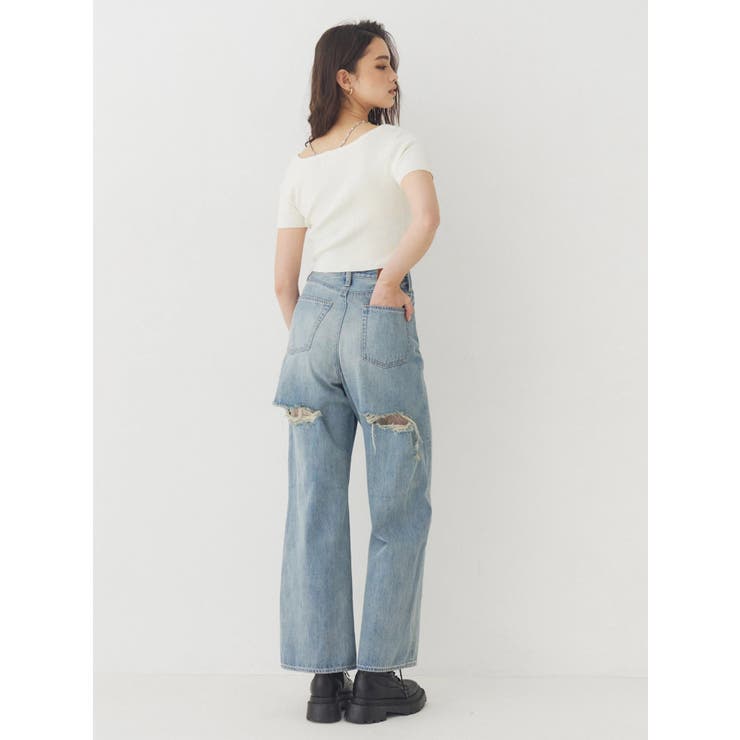 BACKスラッシュレースワイドデニムパンツ | EVRIS | 詳細画像9 