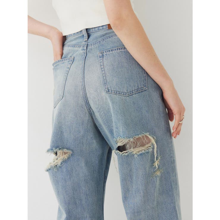 アイスブルー | BACKスラッシュレースワイドデニムパンツ | EVRIS