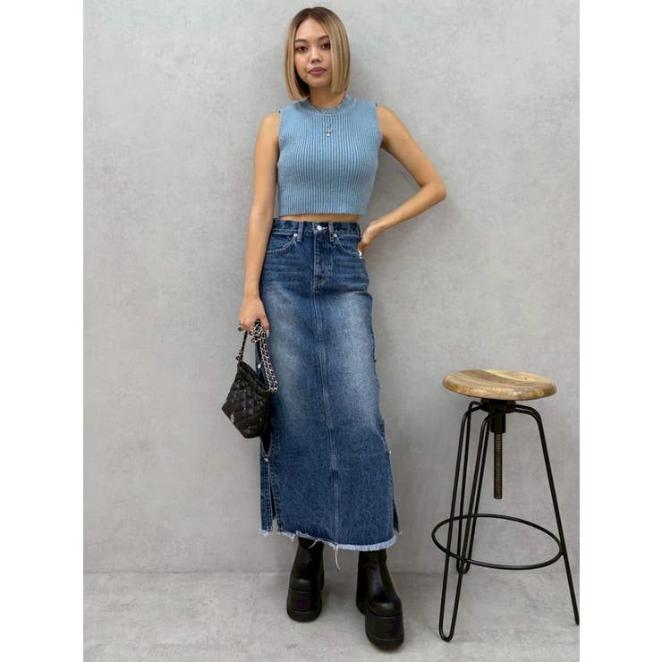 サイドビジューカットロングデニムスカート | EVRIS | 詳細画像16 