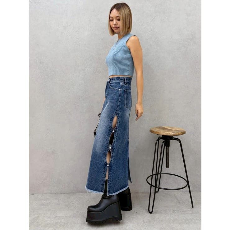 サイドビジューカットロングデニムスカート | EVRIS | 詳細画像17 