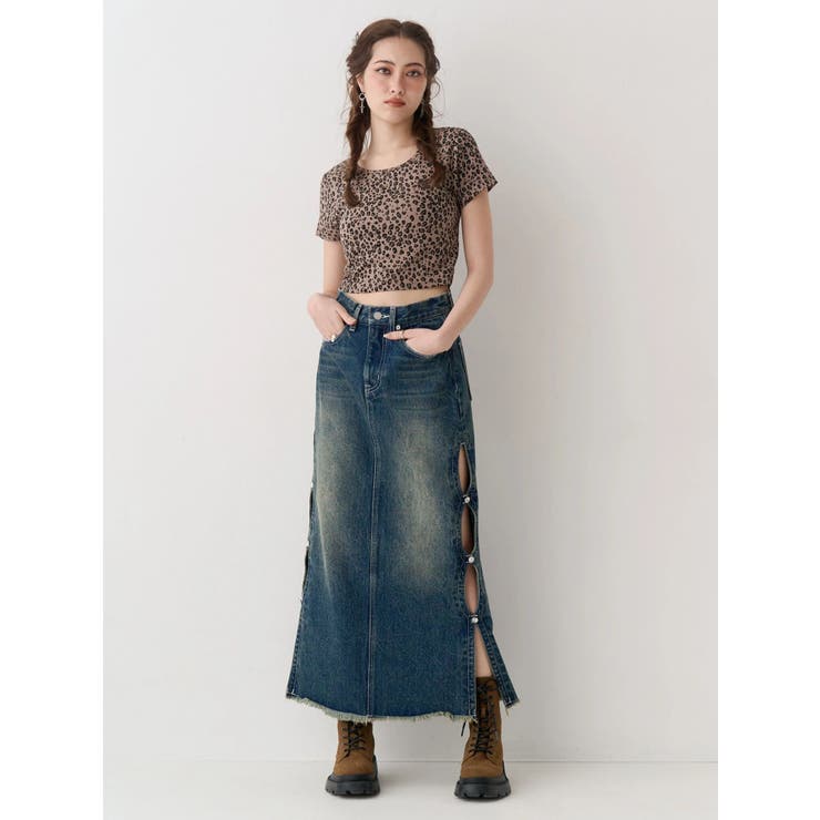 サイドビジューカットロングデニムスカート | EVRIS | 詳細画像2 