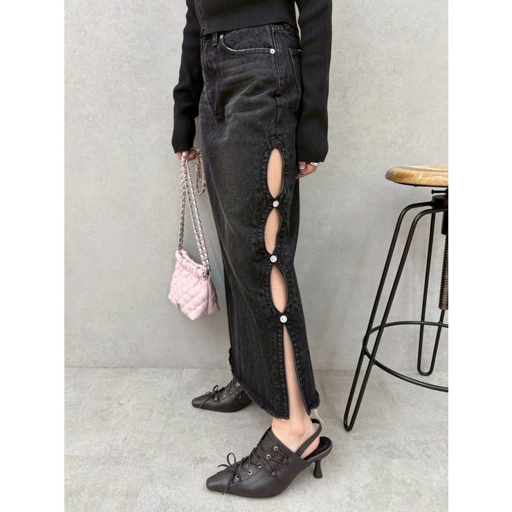 サイドビジューカットロングデニムスカート | EVRIS | 詳細画像20 