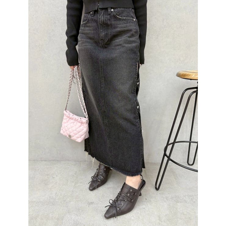 サイドビジューカットロングデニムスカート | EVRIS | 詳細画像21 