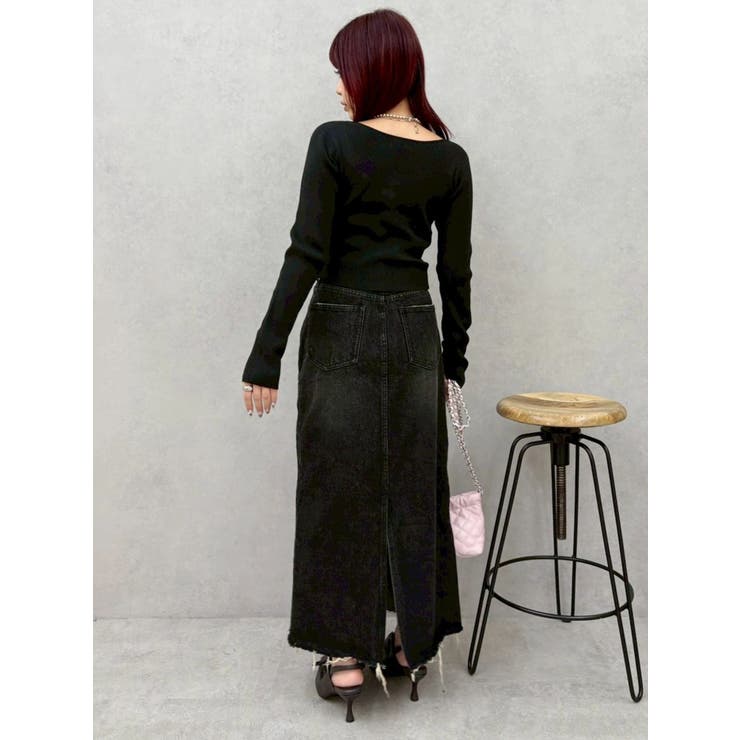 サイドビジューカットロングデニムスカート | EVRIS | 詳細画像23 