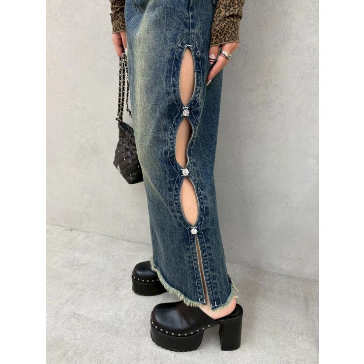 サイドビジューカットロングデニムスカート | EVRIS | 詳細画像26 