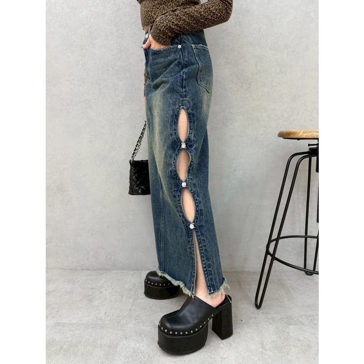 サイドビジューカットロングデニムスカート | EVRIS | 詳細画像27 