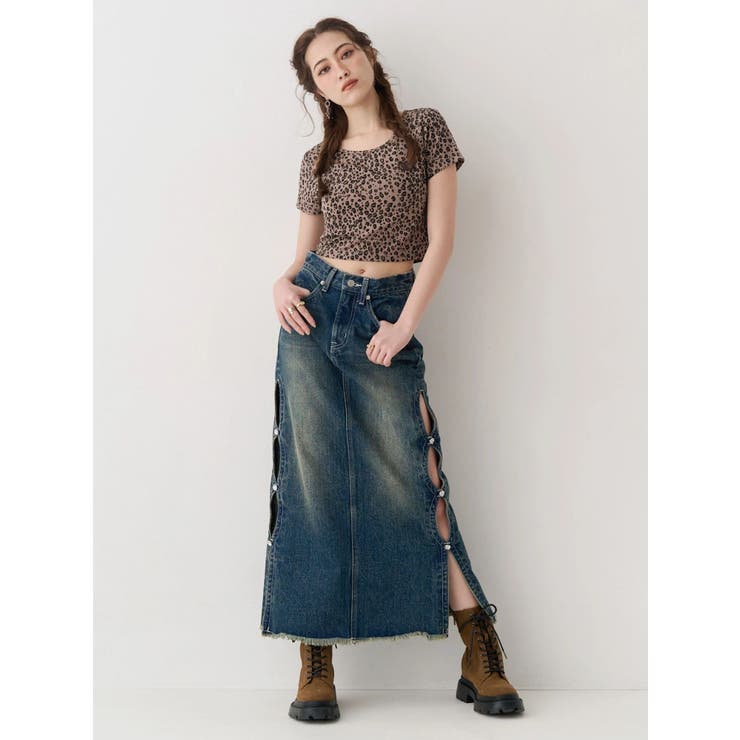 サイドビジューカットロングデニムスカート | EVRIS | 詳細画像3 