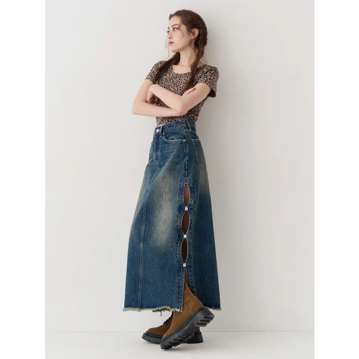 サイドビジューカットロングデニムスカート | EVRIS | 詳細画像4 