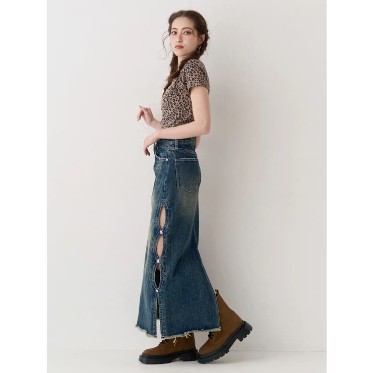 サイドビジューカットロングデニムスカート | EVRIS | 詳細画像5 