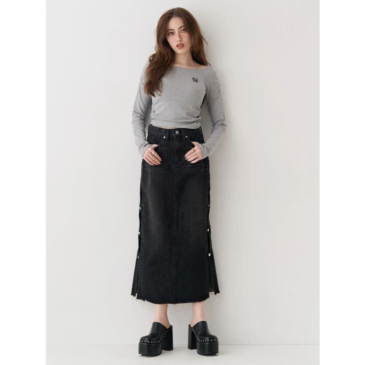サイドビジューカットロングデニムスカート | EVRIS | 詳細画像7 