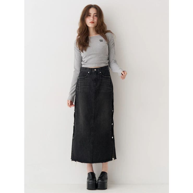 サイドビジューカットロングデニムスカート | EVRIS | 詳細画像8 