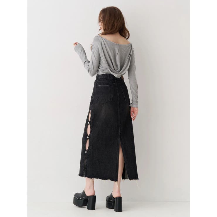 サイドビジューカットロングデニムスカート | EVRIS | 詳細画像9 