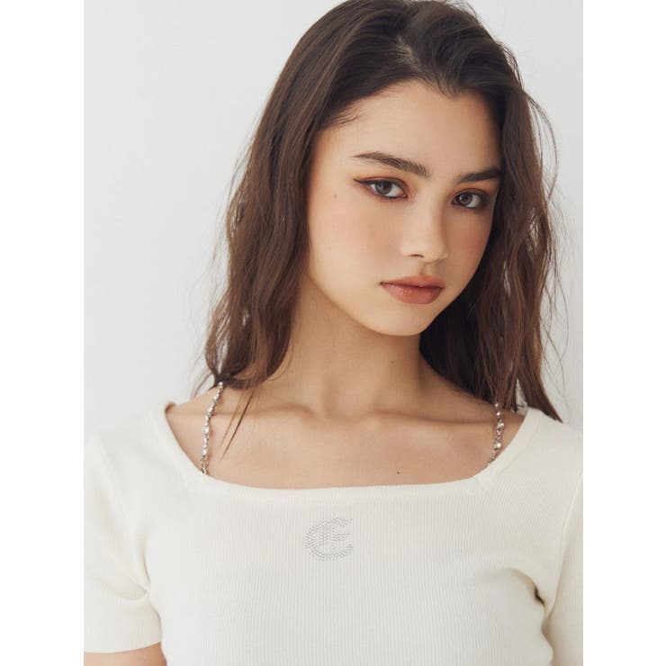 ワンポイントビジューチェーンニットトップス | EVRIS | 詳細画像2 