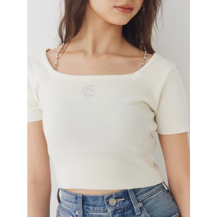 ワンポイントビジューチェーンニットトップス | EVRIS | 詳細画像3 