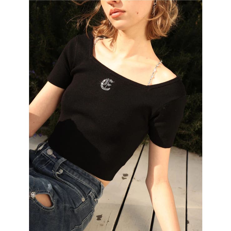 ワンポイントビジューチェーンニットトップス | EVRIS | 詳細画像32 