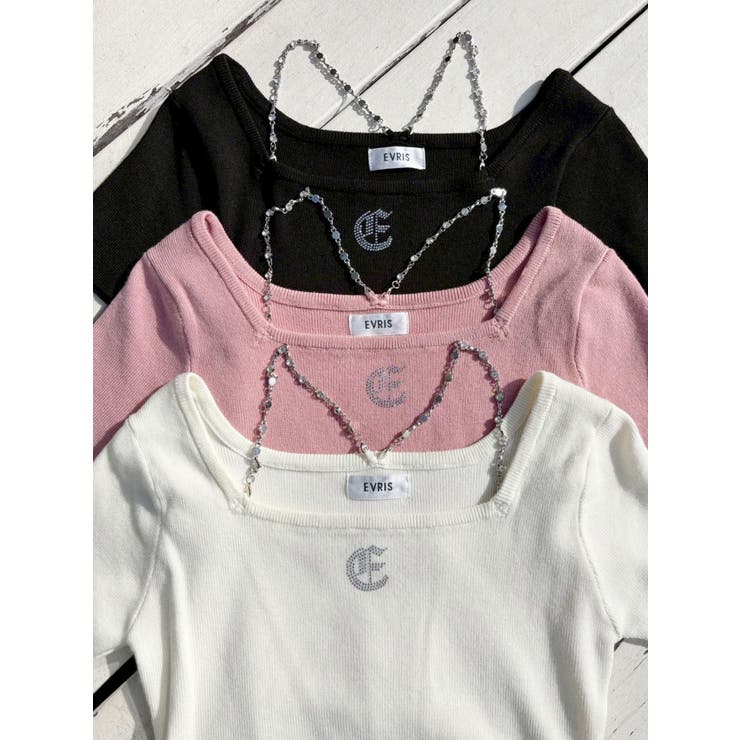 ワンポイントビジューチェーンニットトップス | EVRIS | 詳細画像34 