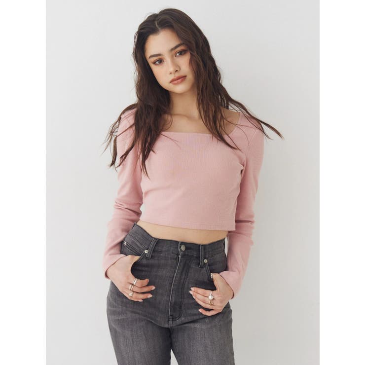 バックリボンスクエアネックリブトップス | EVRIS | 詳細画像15 