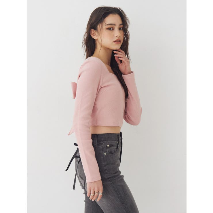 バックリボンスクエアネックリブトップス | EVRIS | 詳細画像16 