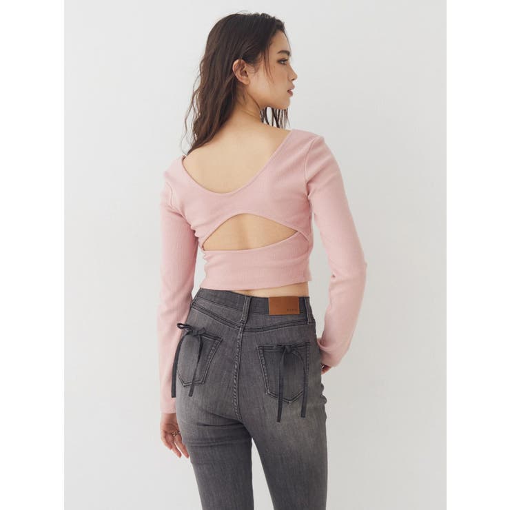 バックリボンスクエアネックリブトップス | EVRIS | 詳細画像18 