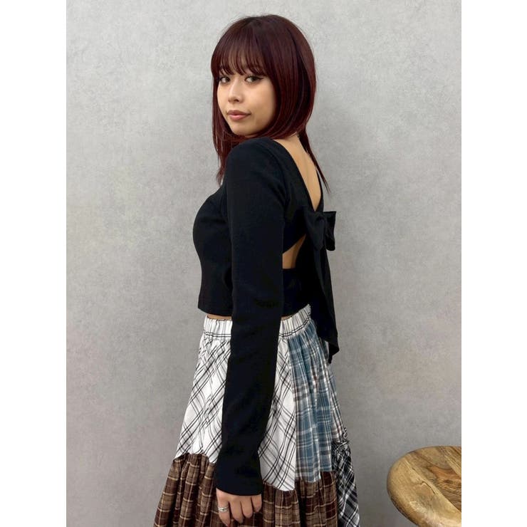 バックリボンスクエアネックリブトップス | EVRIS | 詳細画像25 