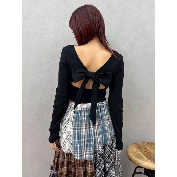 バックリボンスクエアネックリブトップス | EVRIS | 詳細画像26 