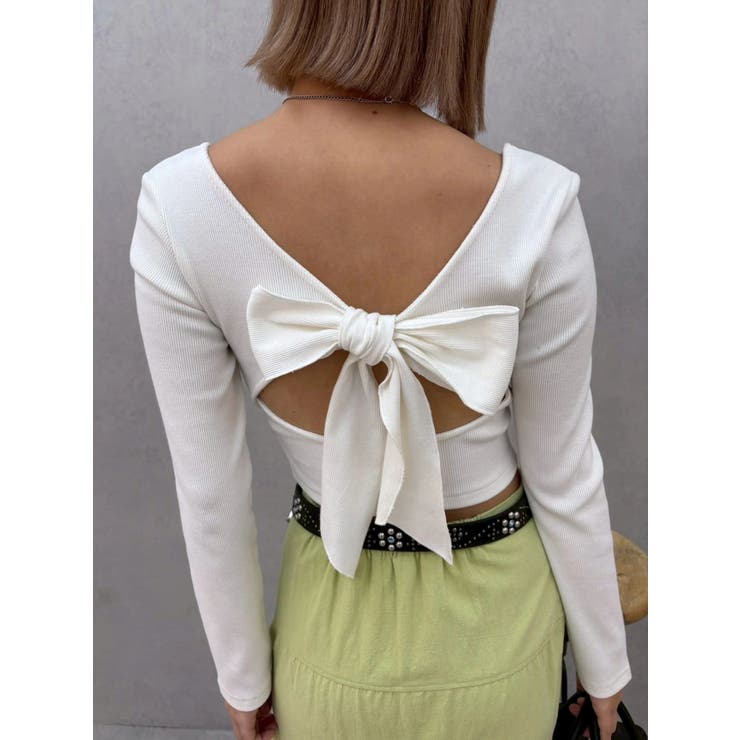 バックリボンスクエアネックリブトップス | EVRIS | 詳細画像30 