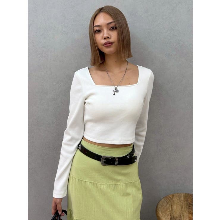 バックリボンスクエアネックリブトップス | EVRIS | 詳細画像32 