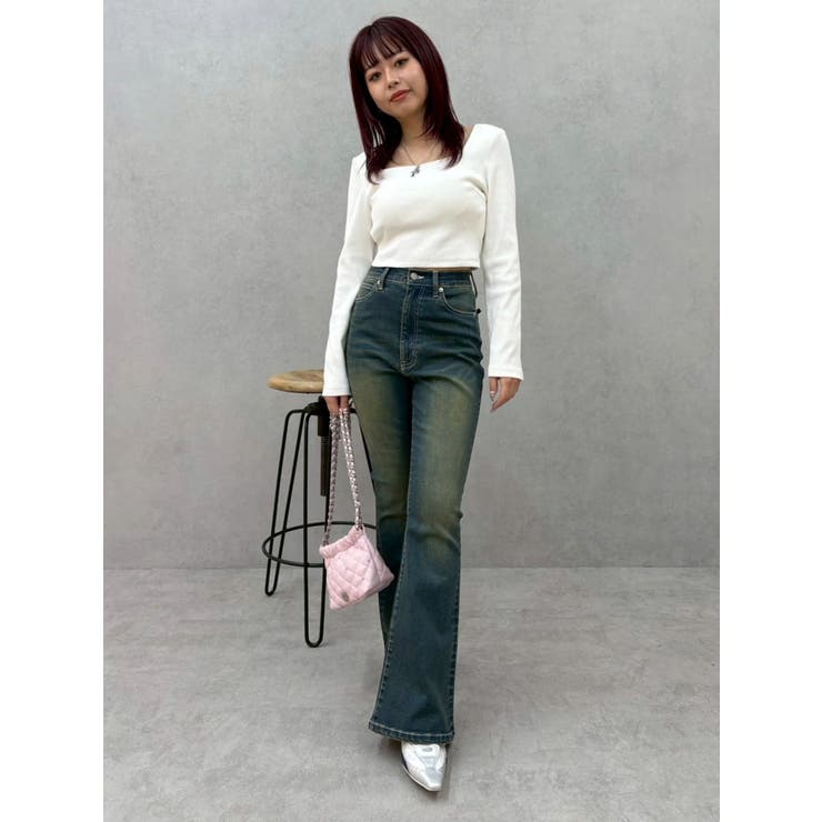 バックリボンスクエアネックリブトップス | EVRIS | 詳細画像38 