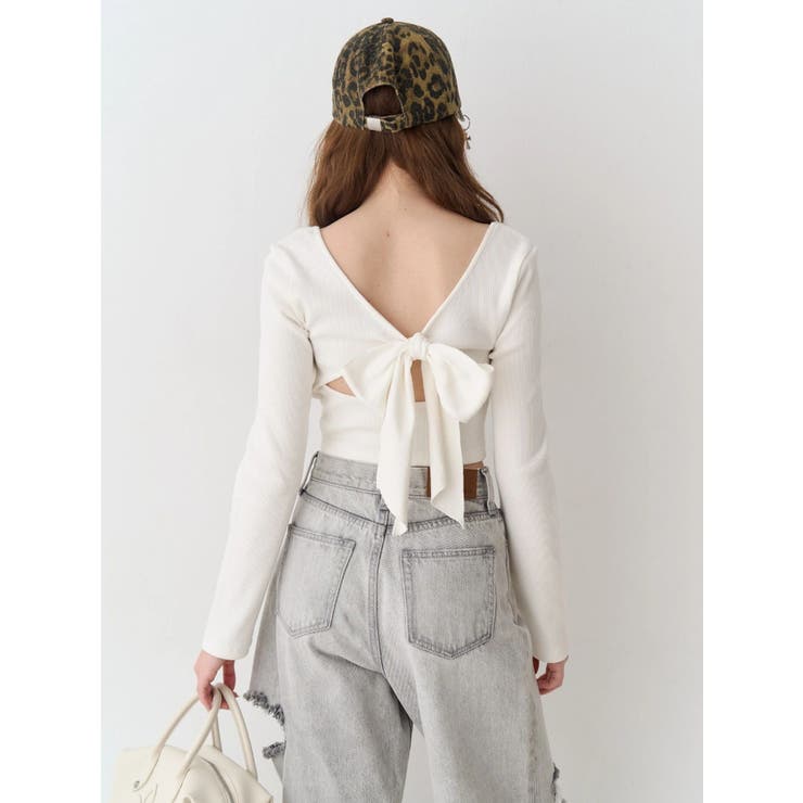 バックリボンスクエアネックリブトップス | EVRIS | 詳細画像4 