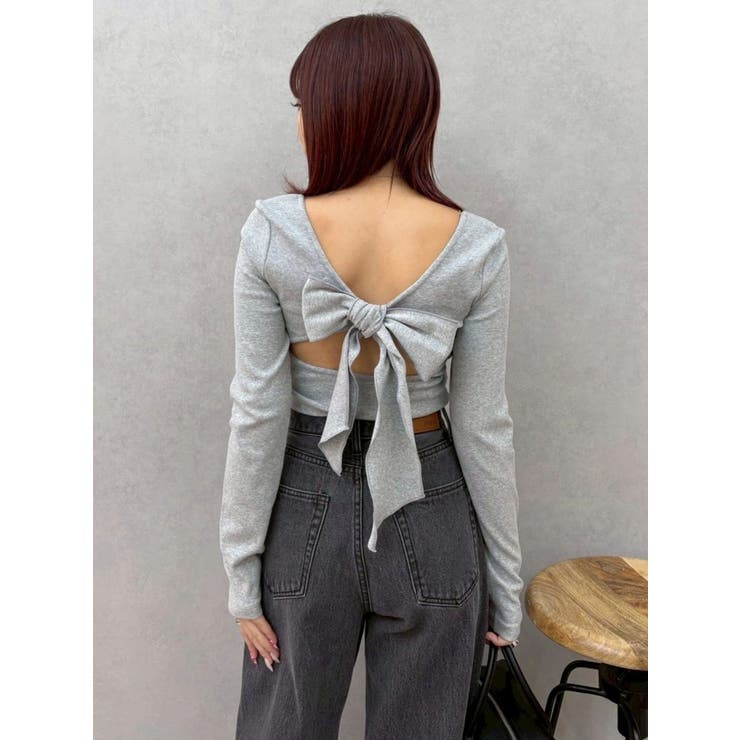 バックリボンスクエアネックリブトップス | EVRIS | 詳細画像42 