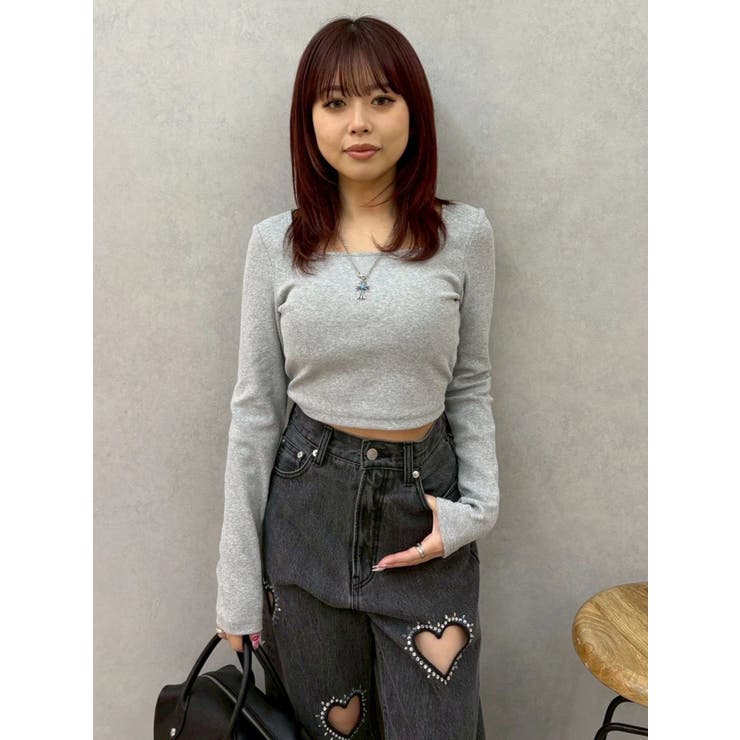 バックリボンスクエアネックリブトップス | EVRIS | 詳細画像44 