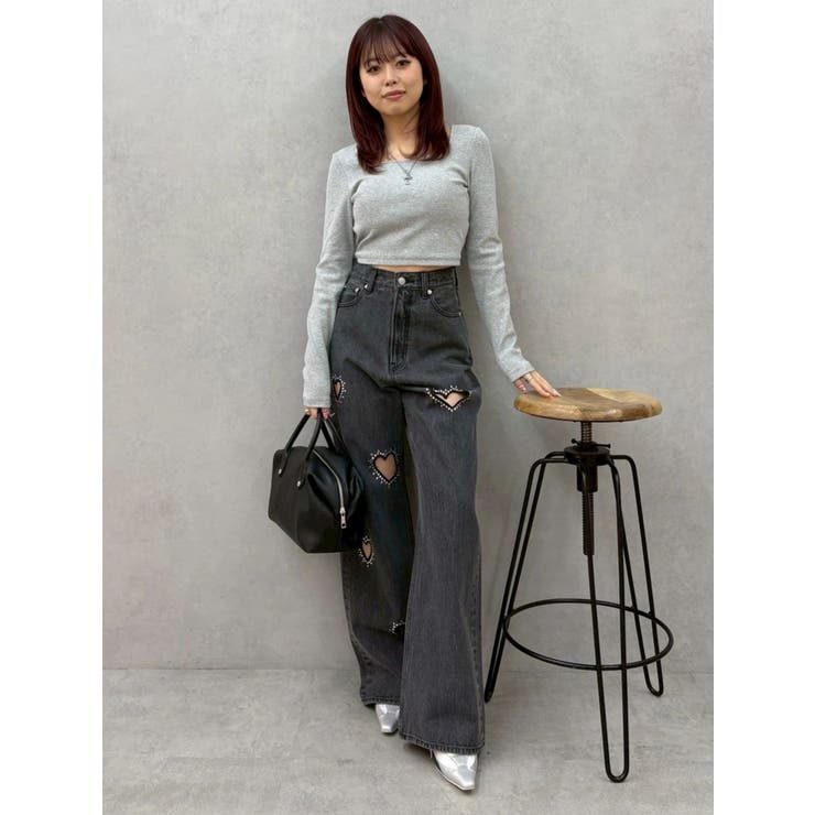 バックリボンスクエアネックリブトップス | EVRIS | 詳細画像45 