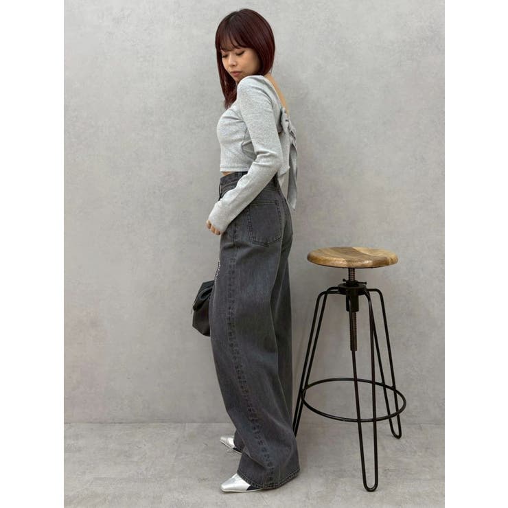 バックリボンスクエアネックリブトップス | EVRIS | 詳細画像46 