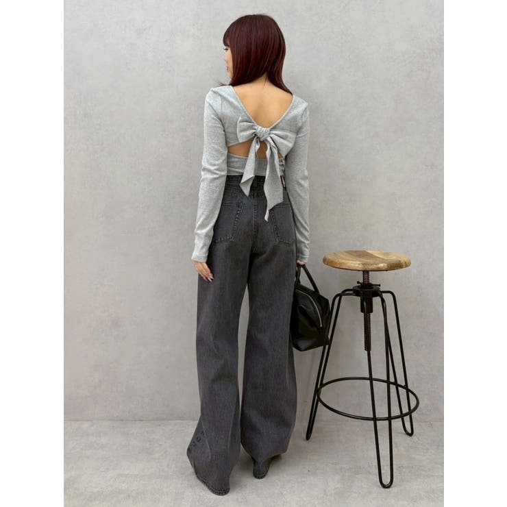 バックリボンスクエアネックリブトップス | EVRIS | 詳細画像47 