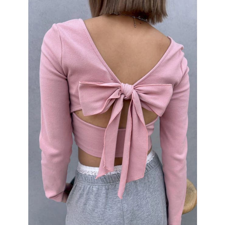 バックリボンスクエアネックリブトップス | EVRIS | 詳細画像48 