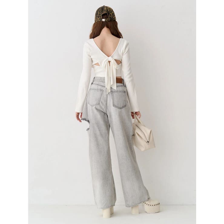 バックリボンスクエアネックリブトップス | EVRIS | 詳細画像6 