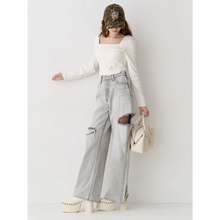 バックリボンスクエアネックリブトップス | EVRIS | 詳細画像7 