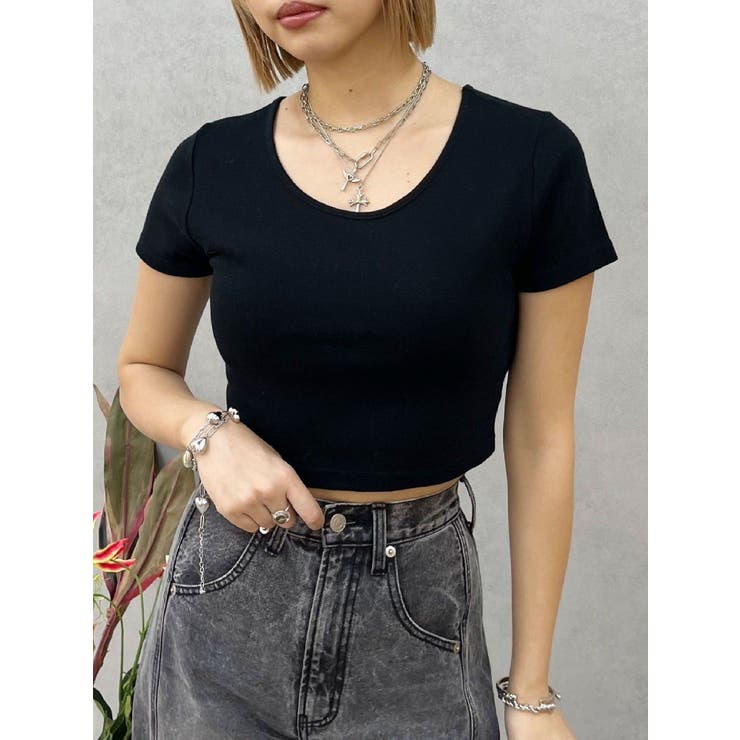 ブラック | BASICシンプルショートTシャツ | EVRIS